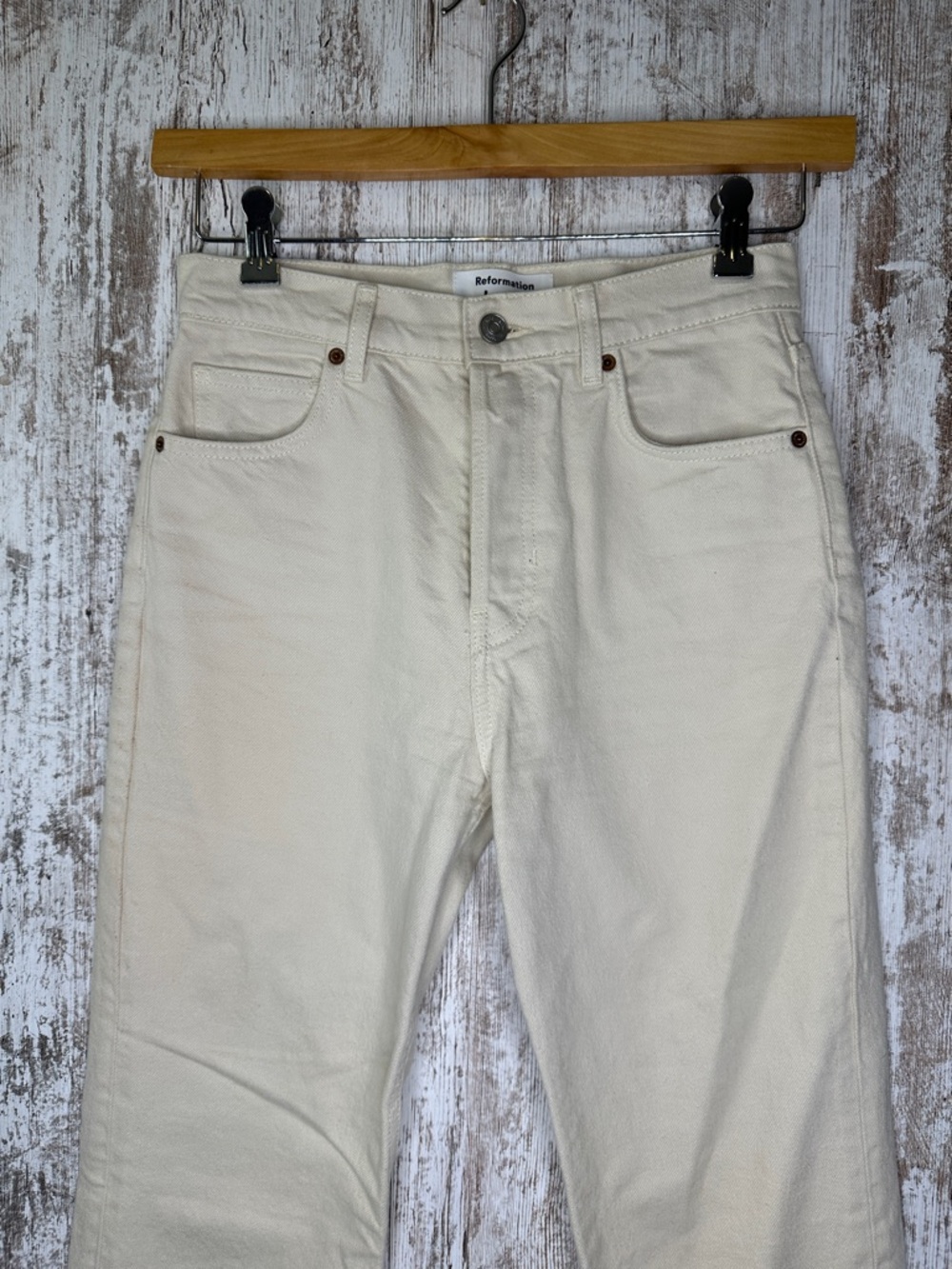 Reformation High-Rise Straight Jeans in Beige Off White - Picture 6 of 14